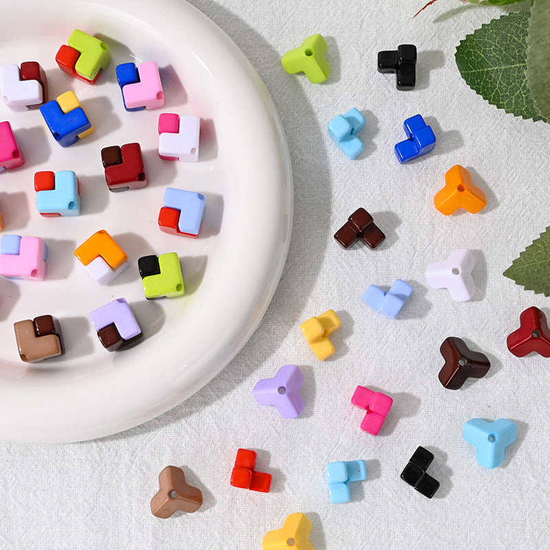 Wholesale  10pcs/pack Acrylic dopamine splicing oblique hole square stacking loose beads  Acrylic Beads