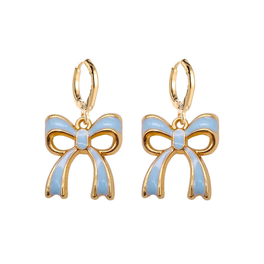 Wholesale Oil-spray colored bow pendant Valentine' s Day earrings