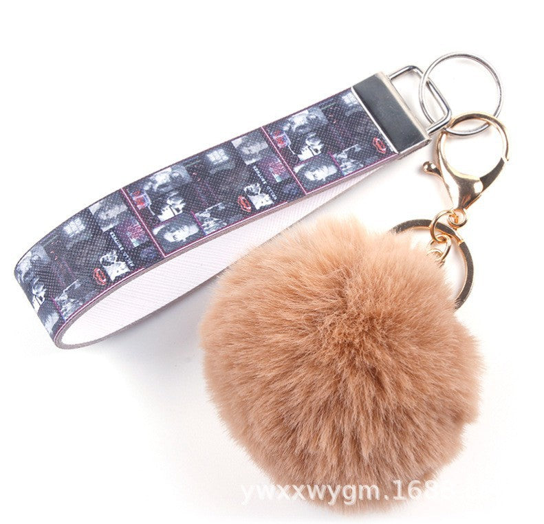 Wholesale Fur Ball PU Leather Lanyard
