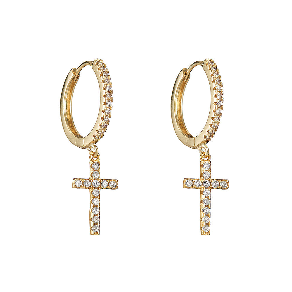 Wholesale Copper Inlaid Zirconium Cross Earrings