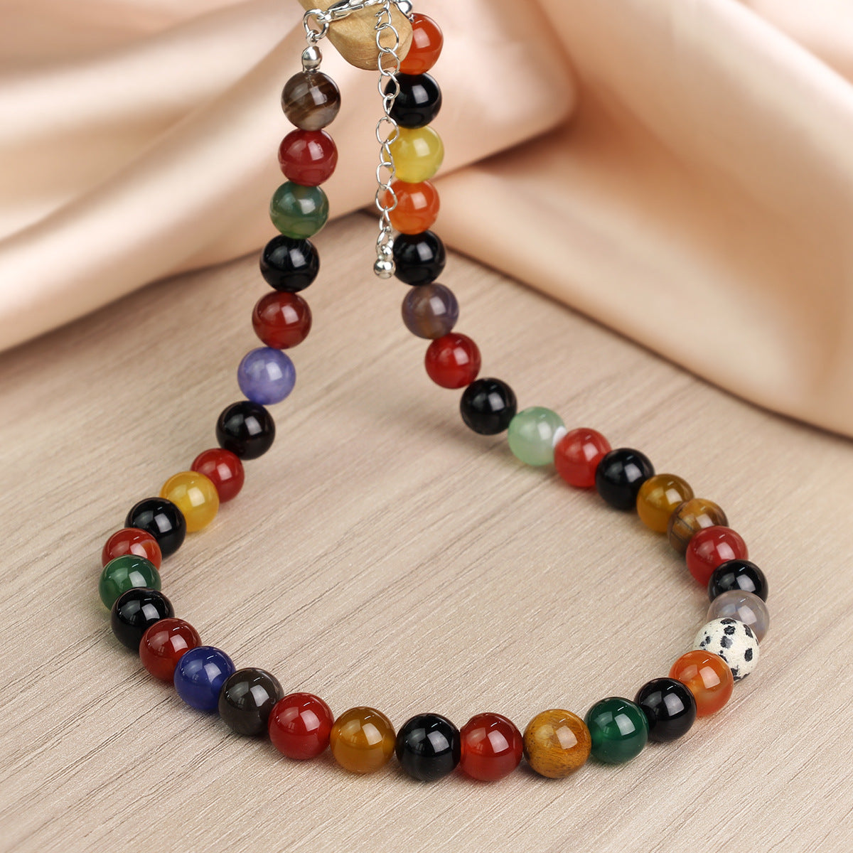 Wholesale  romantic universe planet niche colorful agate stone beaded necklace