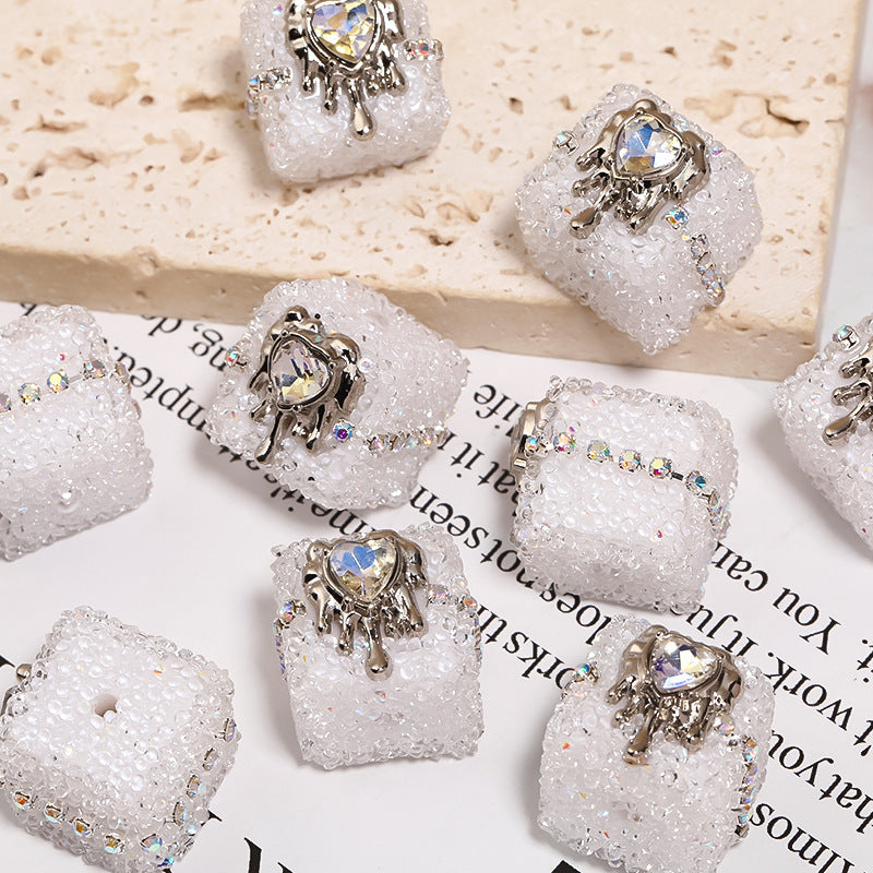 Wholesale 5pcs soft candy chain with rhinestone balls and square through-hole beads