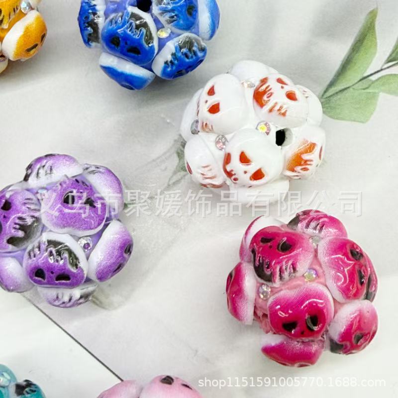 Wholesale 20pcs  Ghost Head Wearable Straight Hole 3D Focal Beads
