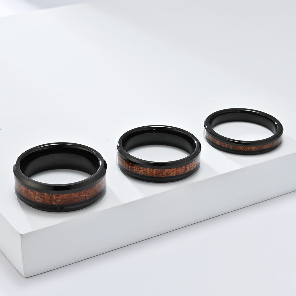 Wholesale Simple 468MM tungsten steel inlaid wood grain leather ring