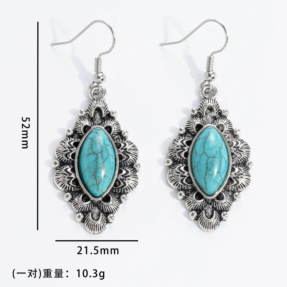 Wholesale 10pcs Vintage turquoise earrings geometric inlay Bohemian alloy personality earrings