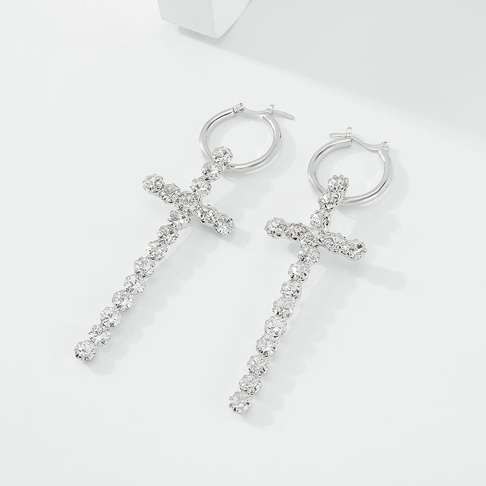 Wholesale Fashion Full Diamond Cross Earrings