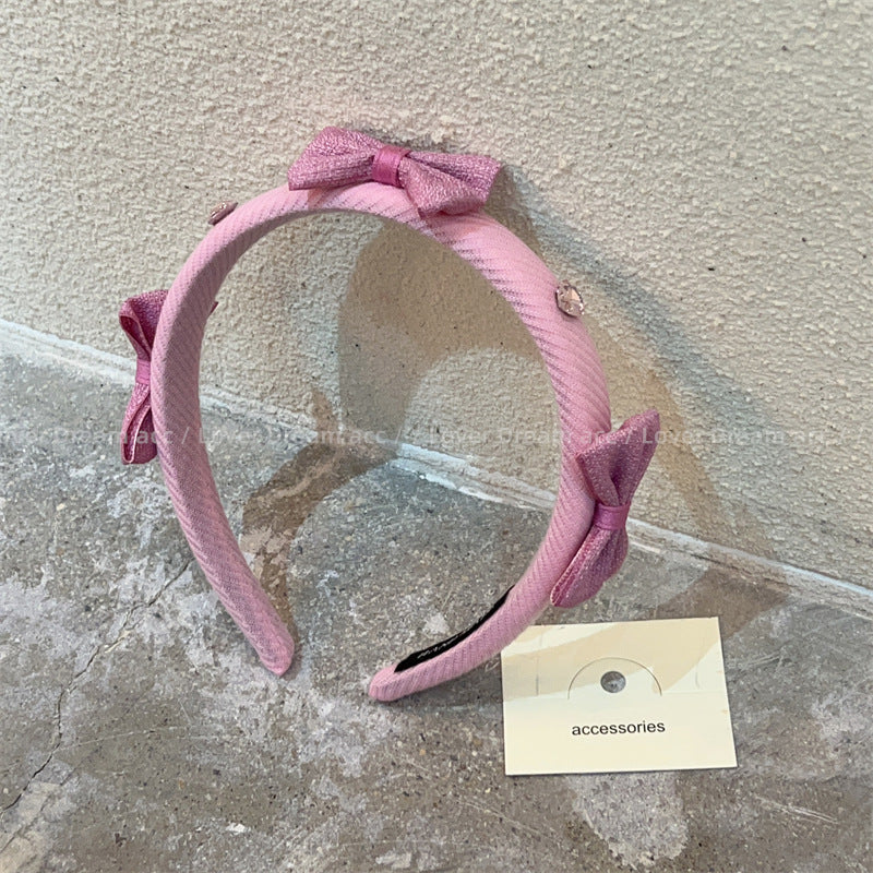 Wholesale Pink Rhinestone Bow Sponge Headband