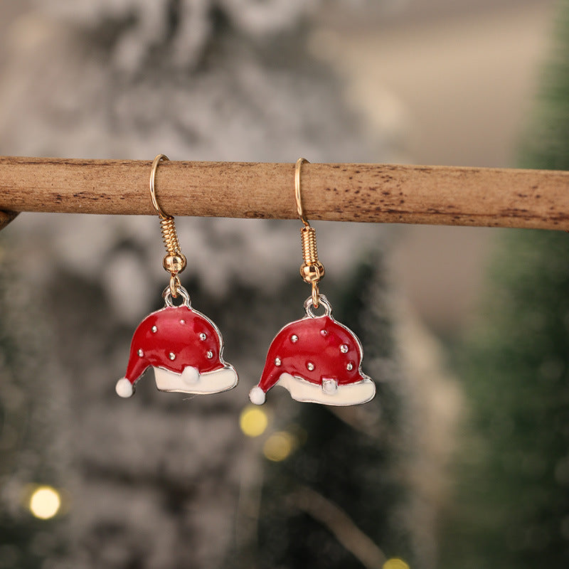 Wholesale Red and Green  Snowman Christmas Hat Earrings