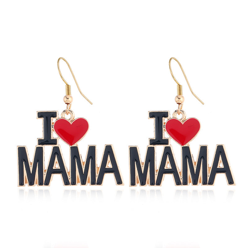 Wholesale MAMA Mother's Day Creative Letter Love Alloy Earrings