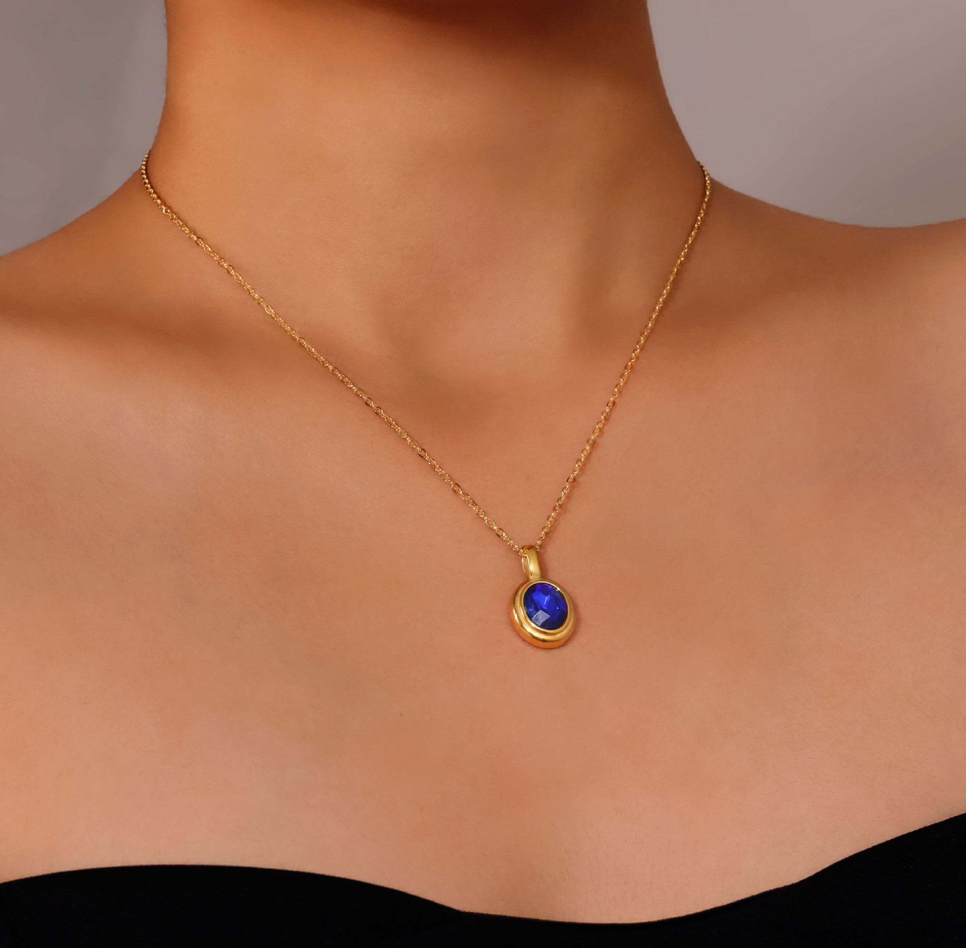Wholesale Inlaid colored zircon titanium steel necklace