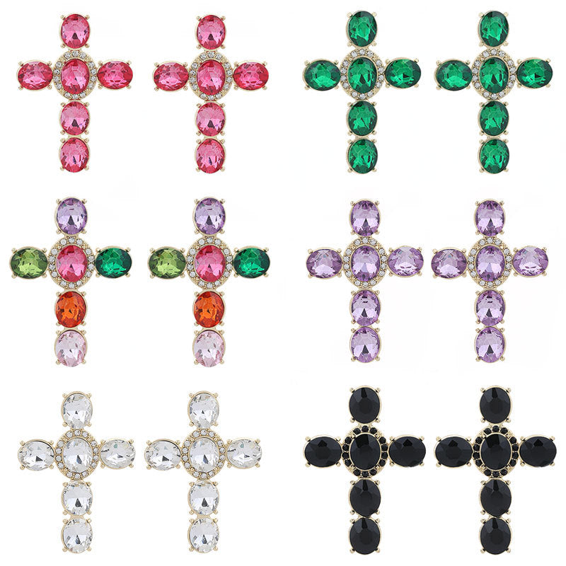 Wholesale Gute Alloy Diamond Cross Fashion Design Handmade Point Diamond Earrings