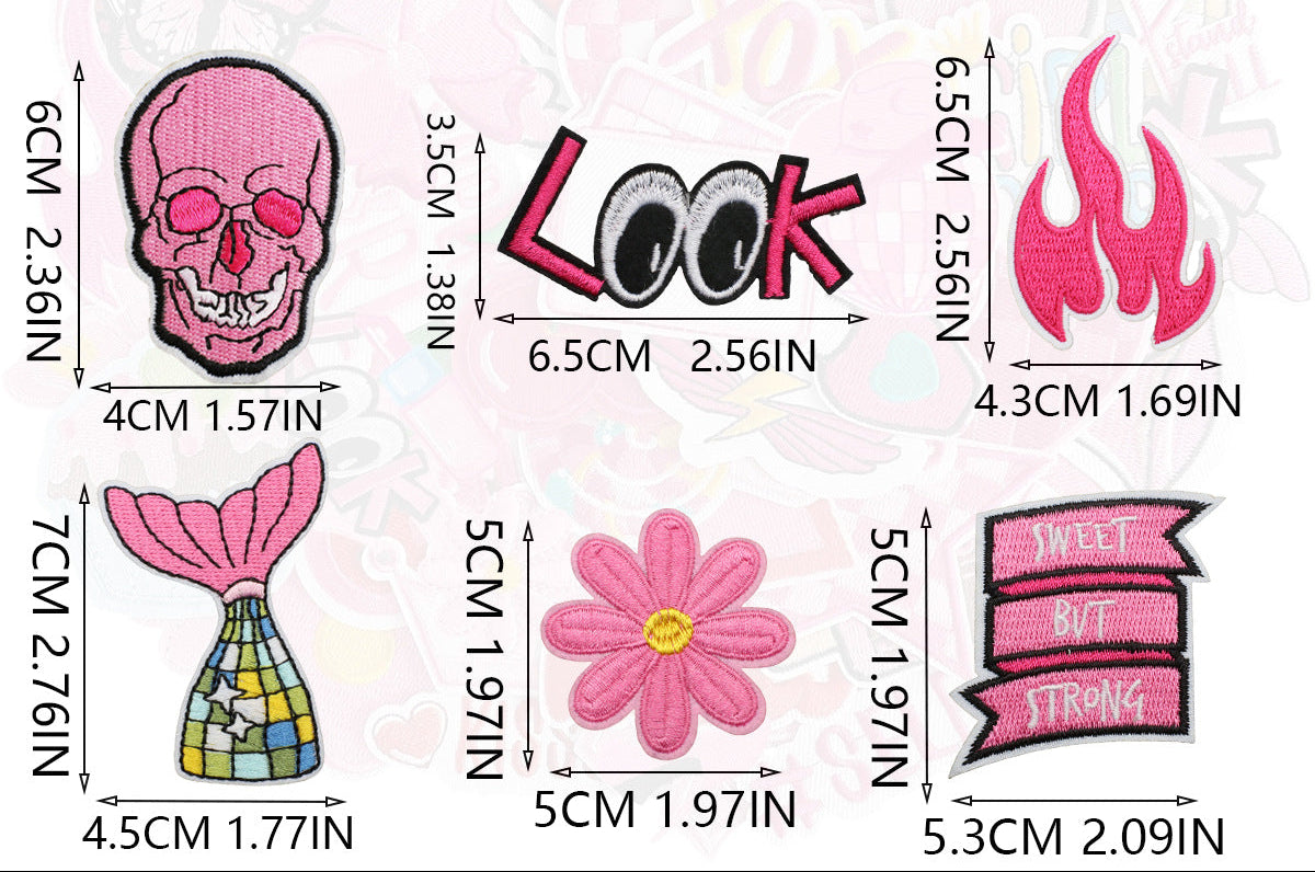 Wholesale 60 Piece Pink Skull Flame Iron On Embroidered Patches Fashion Clothing Bag Decor Gift Boutique Resale