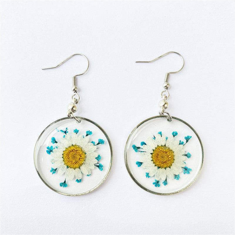 Wholesale 6pcs Resin Dripping Dried Flower Crystal Chrysanthemum Specimen Earrings