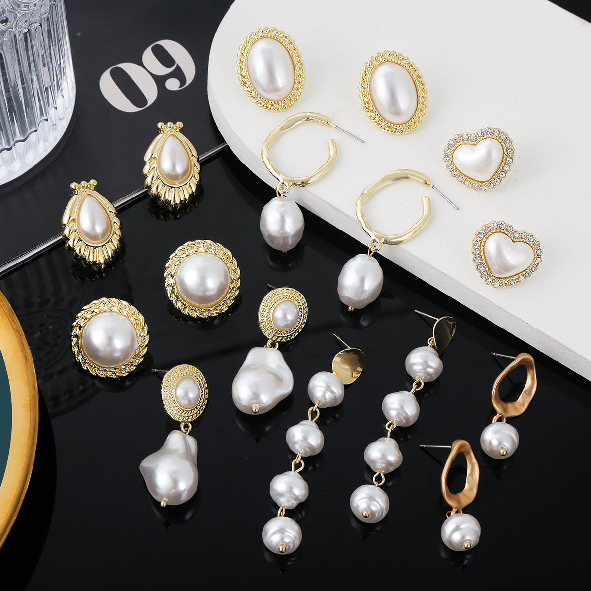 Wholesale Baroque-style long earrings with irregular pearls