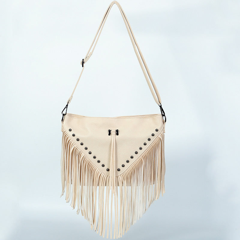 Wholesale PU Rivet Tassel Shoulder Bag