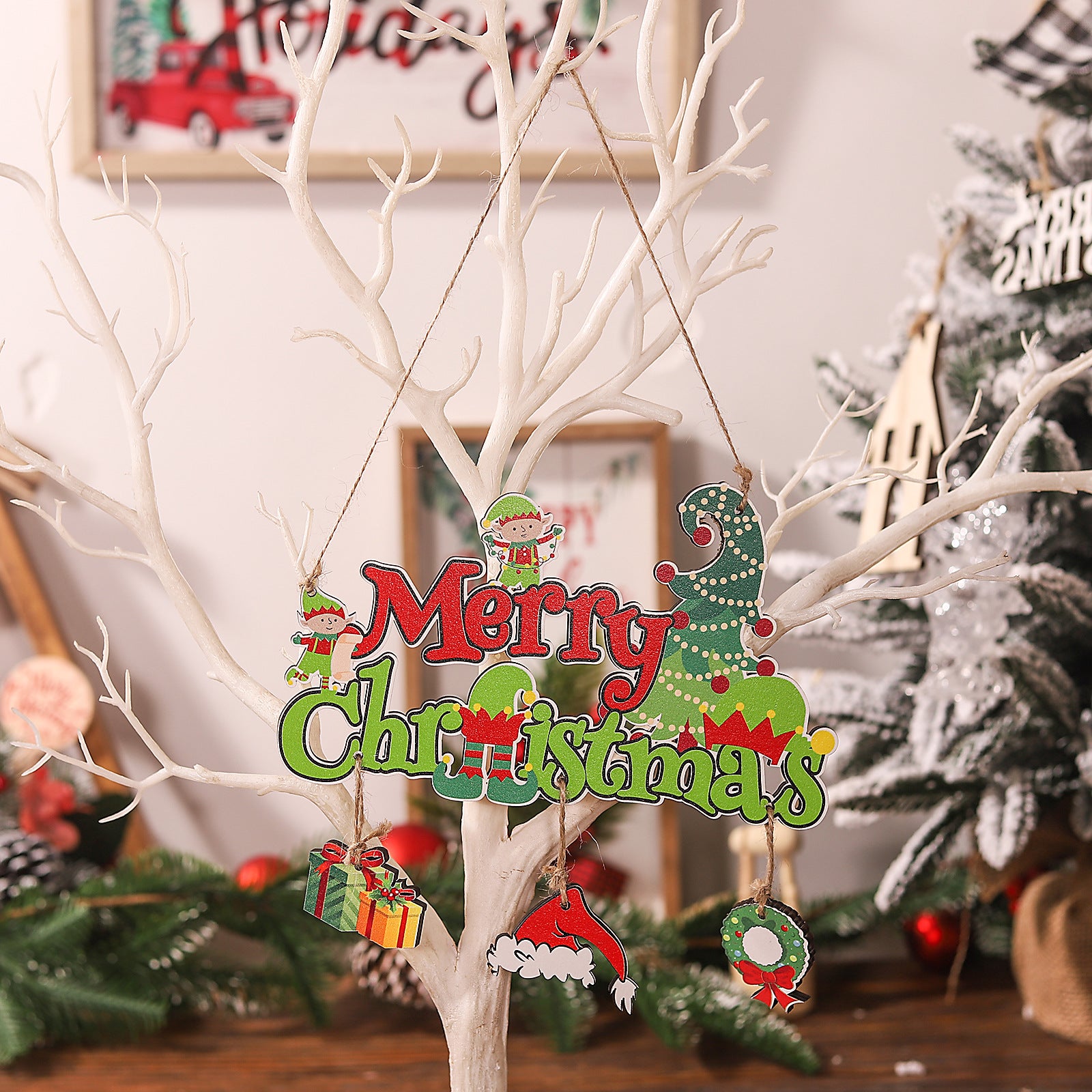 Wholesale Christmas Supplies Greenwich Christmas Merry Signboard Wooden Pendant Decoration