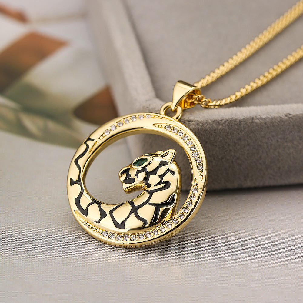 Wholesale ZirconThe Head of A Tiger Panther Pendant Gold Plated Neckplaces