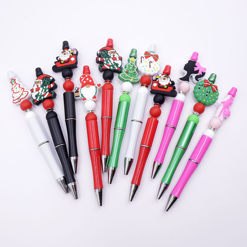 Wholesale Cartoon Christmas Tree Handmade Silicone Bead Pen Plastic Ball Point Pen
