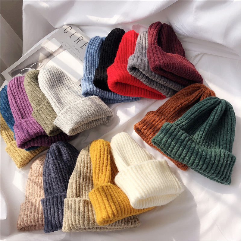 Wholesale Solid Color Versatile Knitted Thickened Smooth Plate Pointed Wool Hat