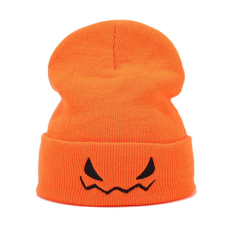 Wholesale Halloween Pumpkin Devil Embroidery Orange Knitted Wool Hat