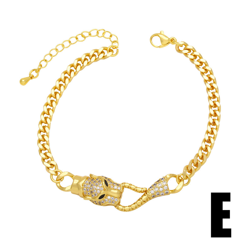 Wholesale Leopard Head Cuban Chain Diamond Copper Bracelet