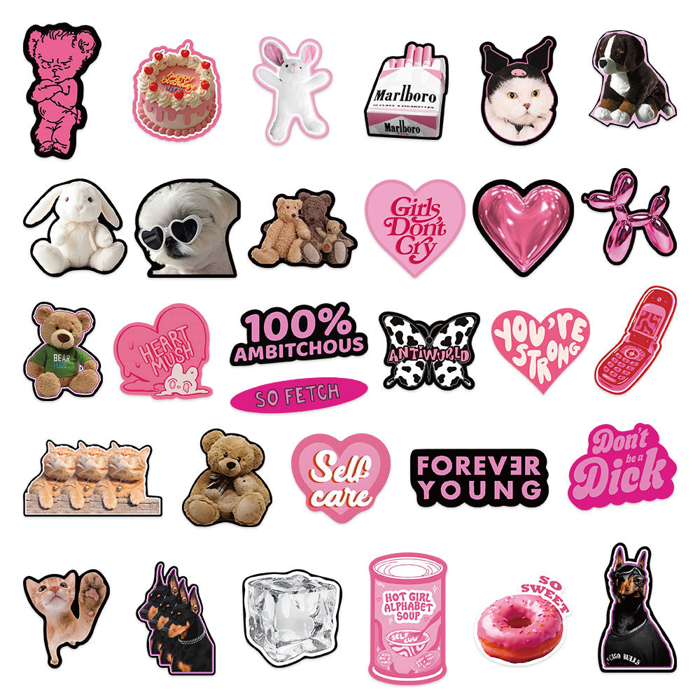 Wholesale 55pcs pink and black English cartoon Waterproof Vinyl Stickers