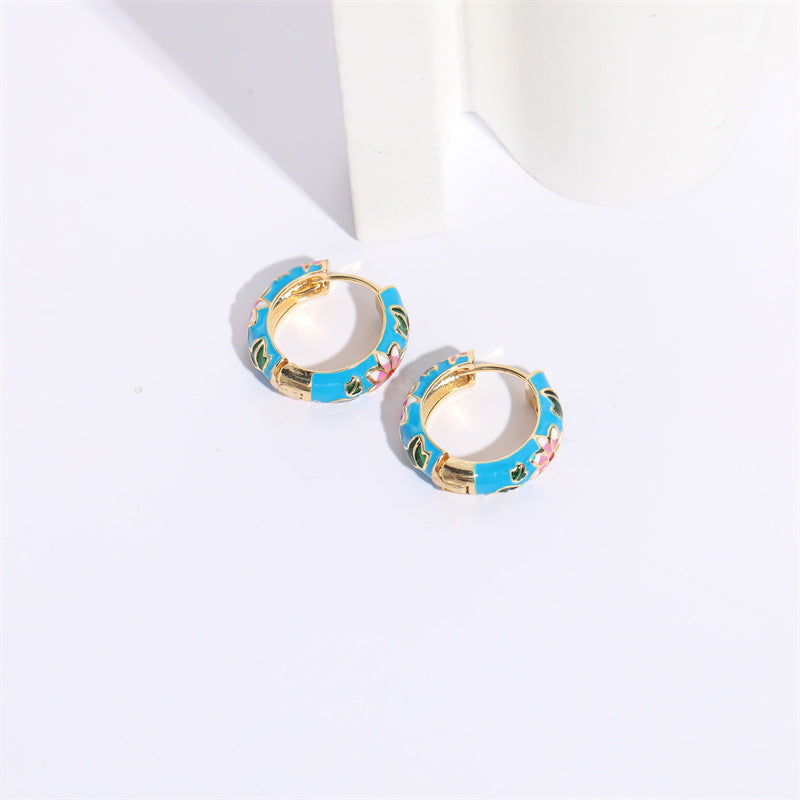 Wholesale Flower Oil Dripping Silver Needle Color Enamel 14K Real Gold Earrings