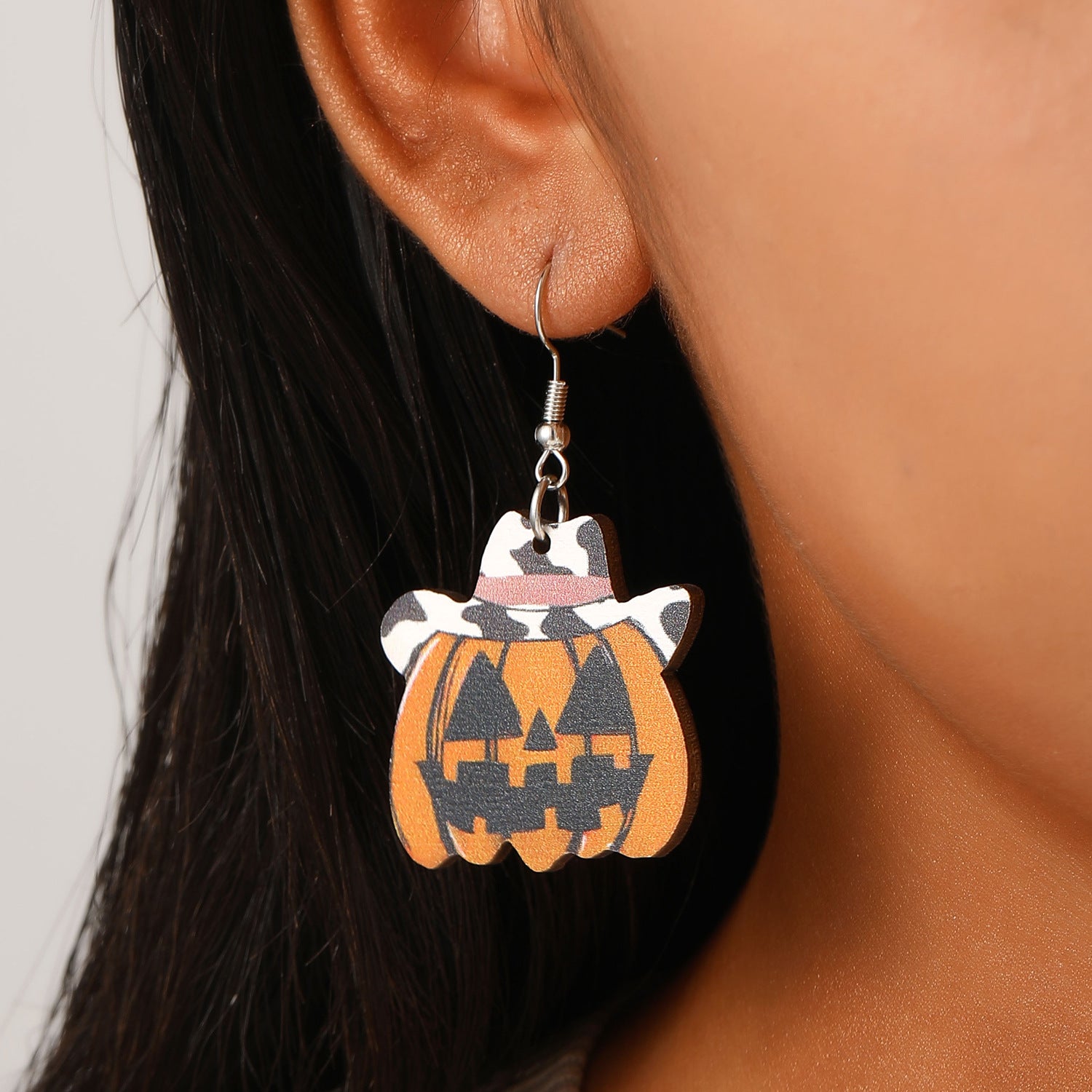Wholesale Gothic Cowboy Style Wooden Funny Pumpkin Halloween Earrings