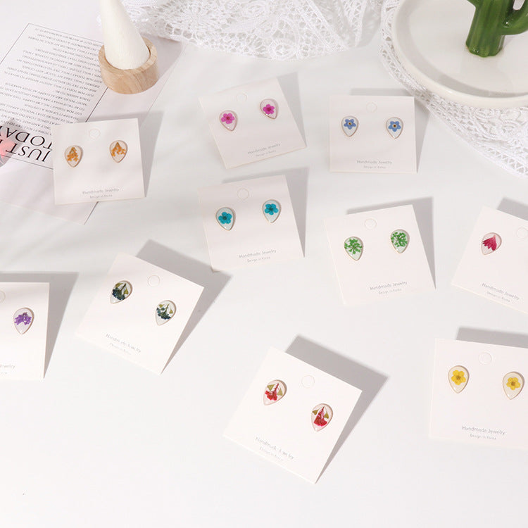 Wholesale 6pcs Stainless Steel Electroplated Gold Dried Flower Maillard Style Earrings