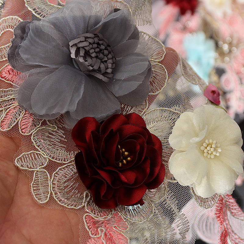 Wholesale Embroidered Mesh Lace 3D Flower Applique Patches For Wedding Dress Stage Costume Denim DIY Craft Supply