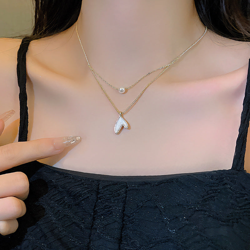 Wholesale Pearl Mermaid Glaze Personalized Double Layered Clavicle Necklaces