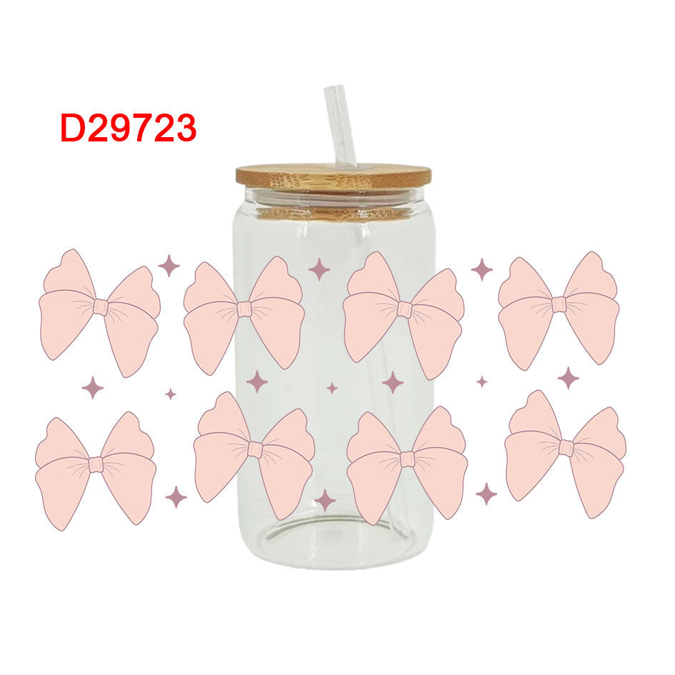 Wholesale Pink Cartoon Bow 16oz Cup UV DTF Wraps