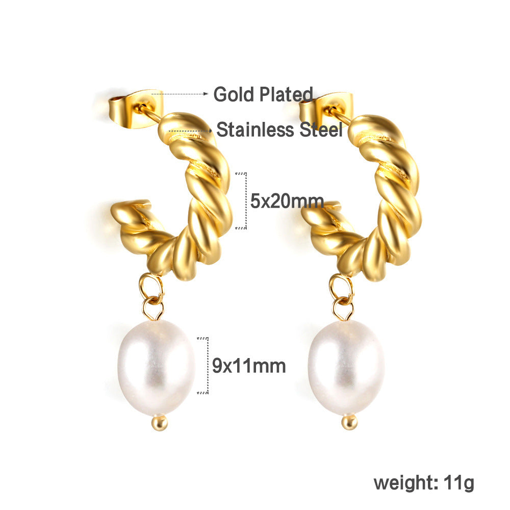Wholesale 18k gold stainless steel earrings inlaid with pearls