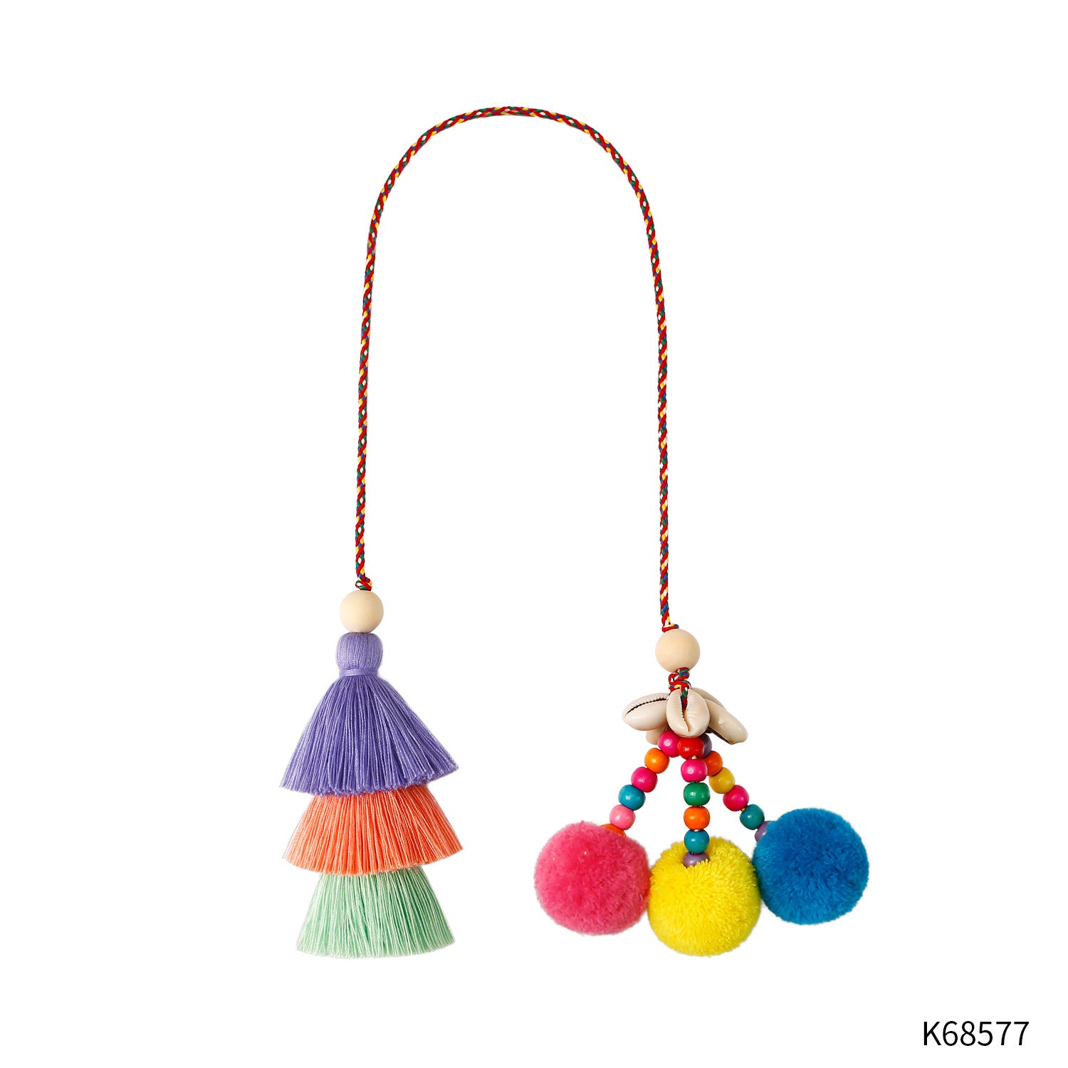 Wholesale Cotton Rope Woven Hairball Shell Tassel Handmade Bag Pendant Keychain