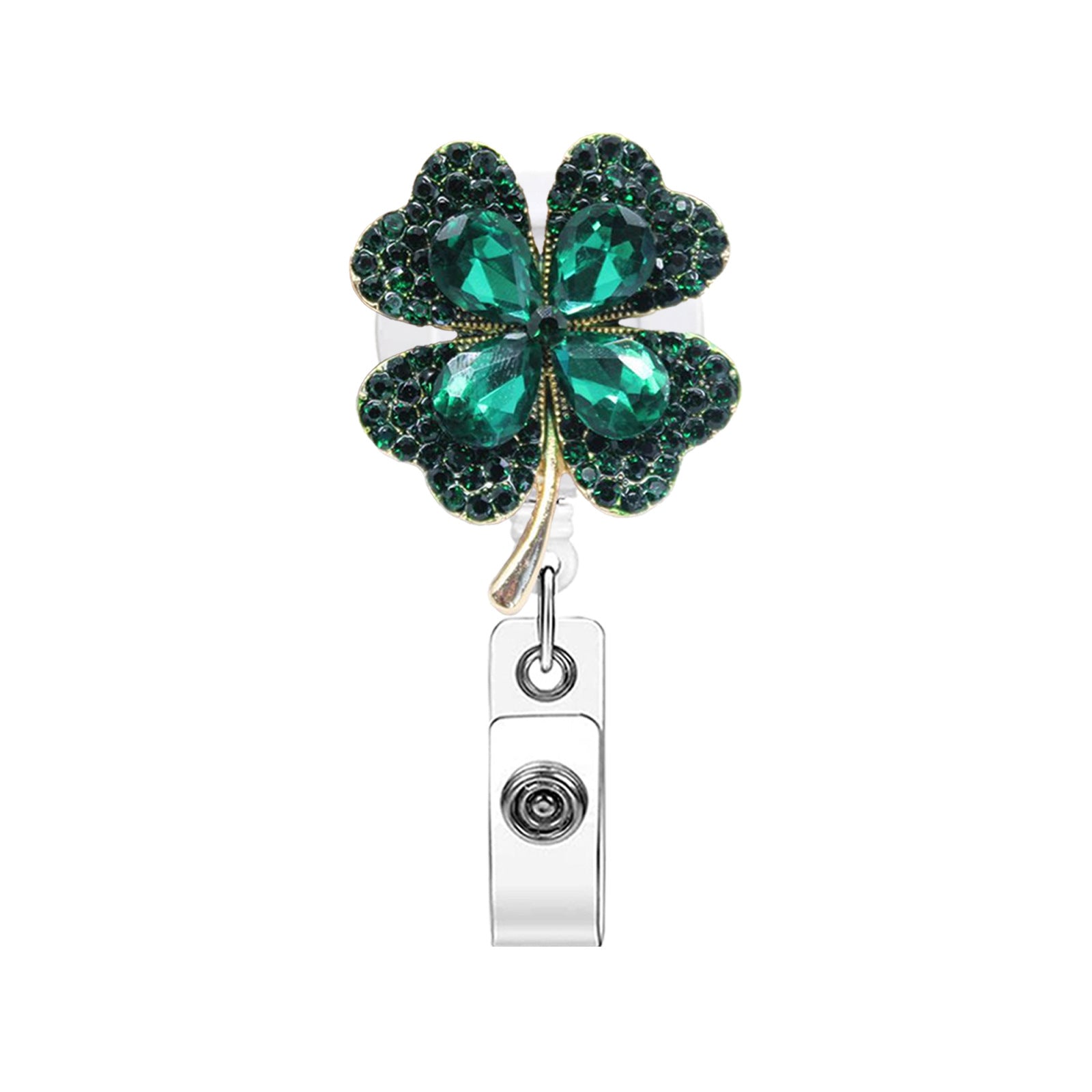 Wholesale Four-leaf clover rhinestone retractable rotating badge scroll