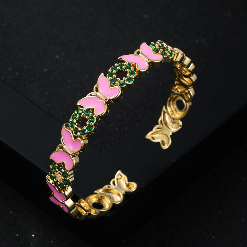 Wholesale  Copper Gold Plated Oil Dropping Butterfly Bracelet Advanced Sense Opening Exquisite Bracelet Accessories for Women