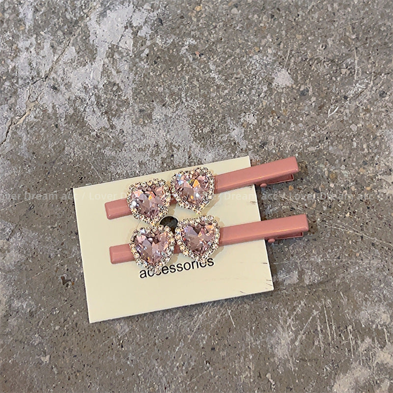 Wholesale Pink Love Rhinestone Hair Clips