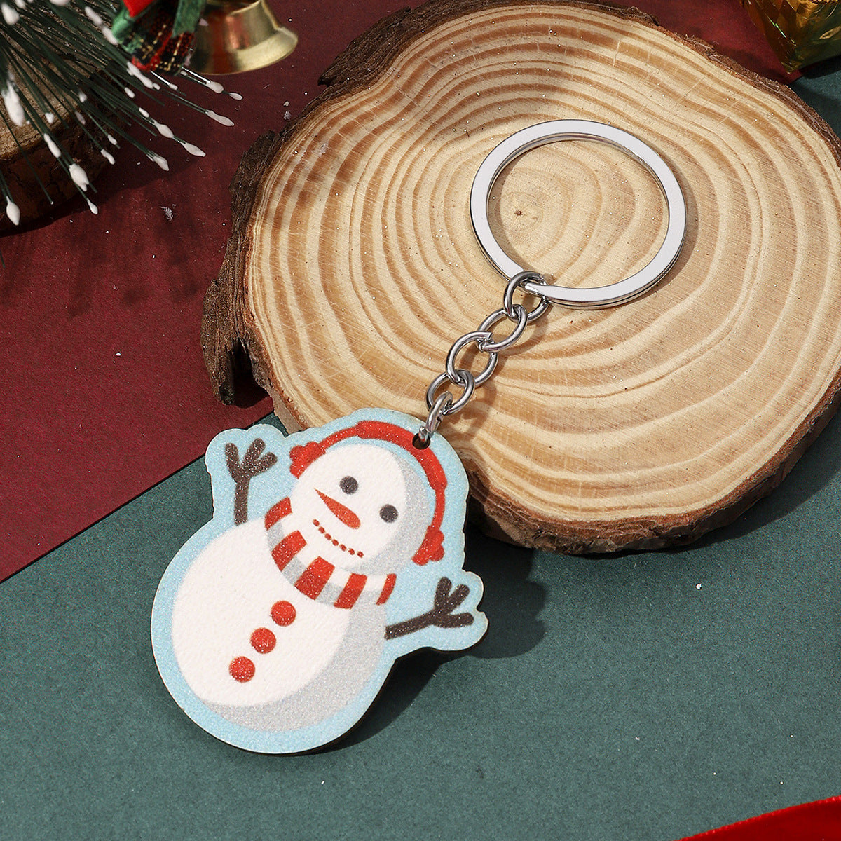 Wholesale Christmas Wooden Bell Tree Christmas Tree Snowman Keychain