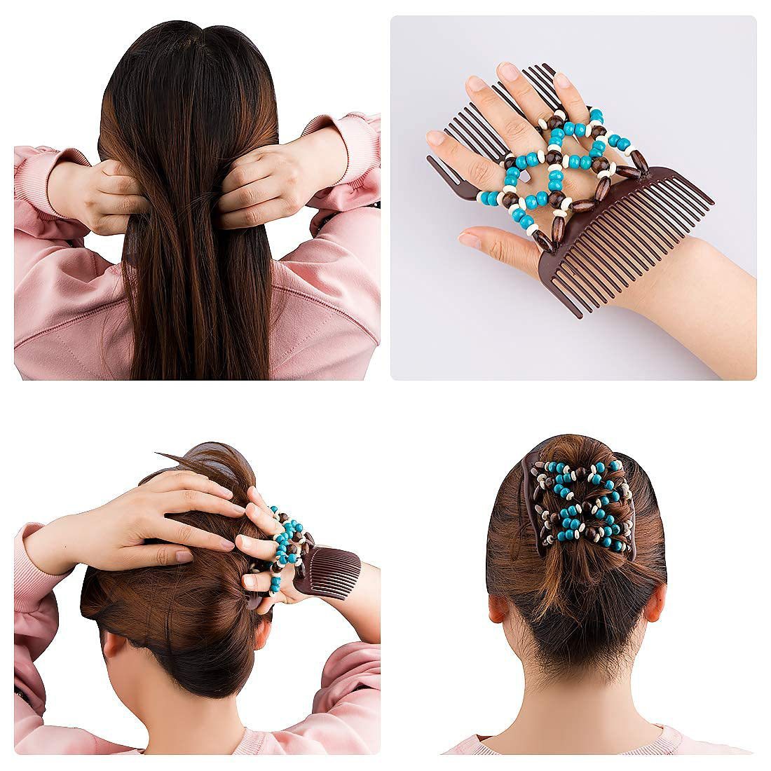 Wholesale Plastic Beaded Double Row Hair Comb