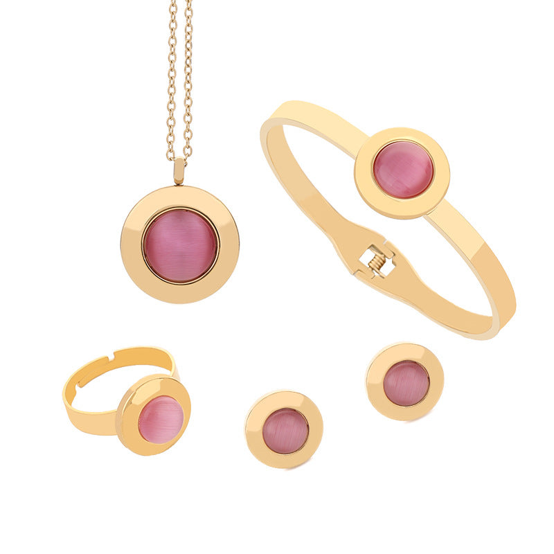 Wholesale Gute Opal Jewelry Set Titanium Steel Bracelet Necklace Ring Ring Earrings Set of Four