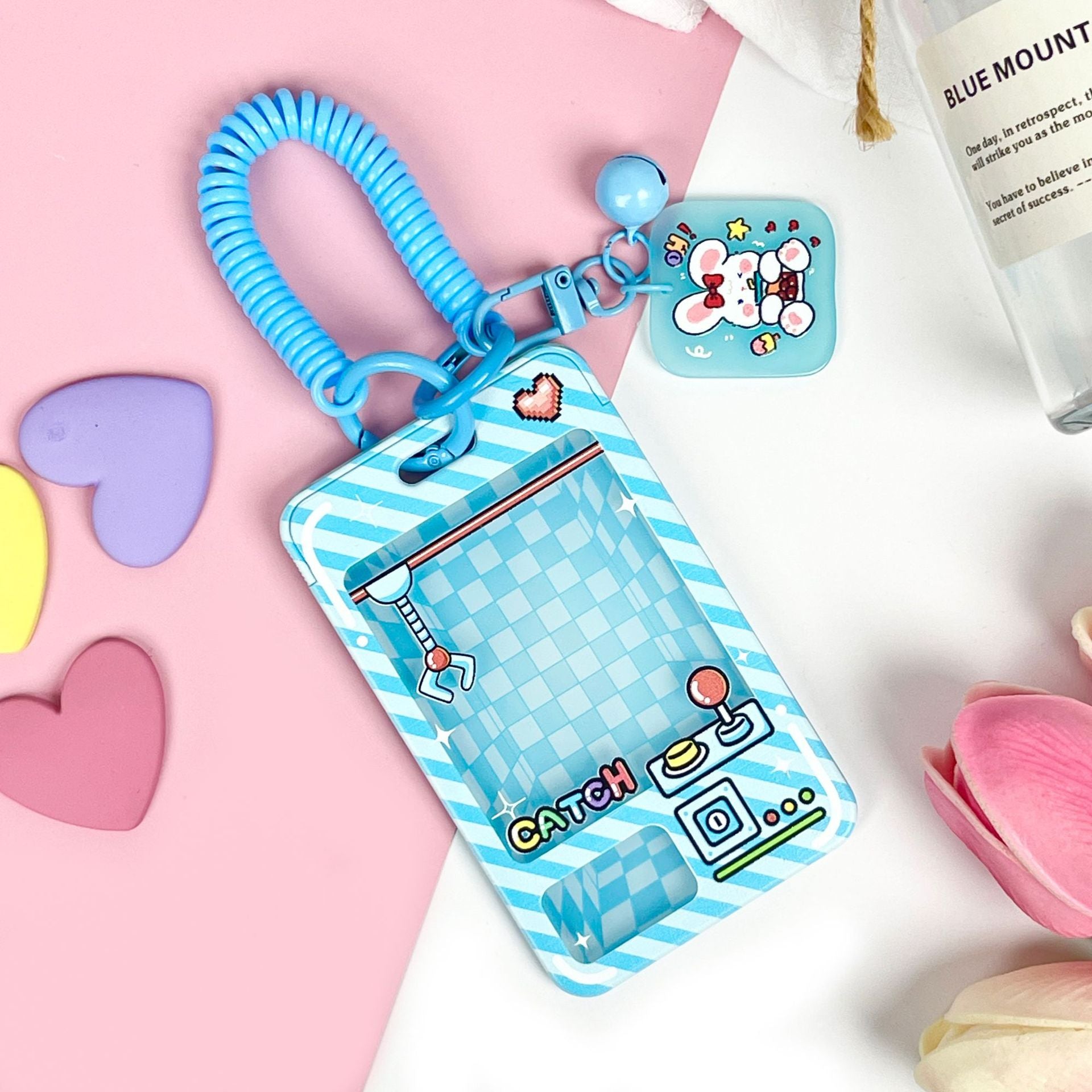 Wholesale latch type transparent card holder cartoon ID holder embossed bus card protective cover key chain