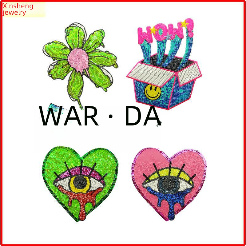 Wholesale Personalized exquisite flower heart-shaped eye clothing accessories sequin embroidery jewelry sequin embroidery cloth patch factory direct supply