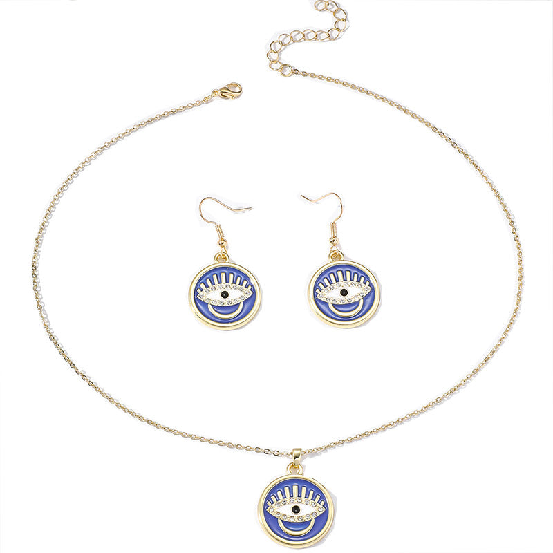Wholesale Vintage Evil Eye Pendant Alloy Earrings Clavicle Chain