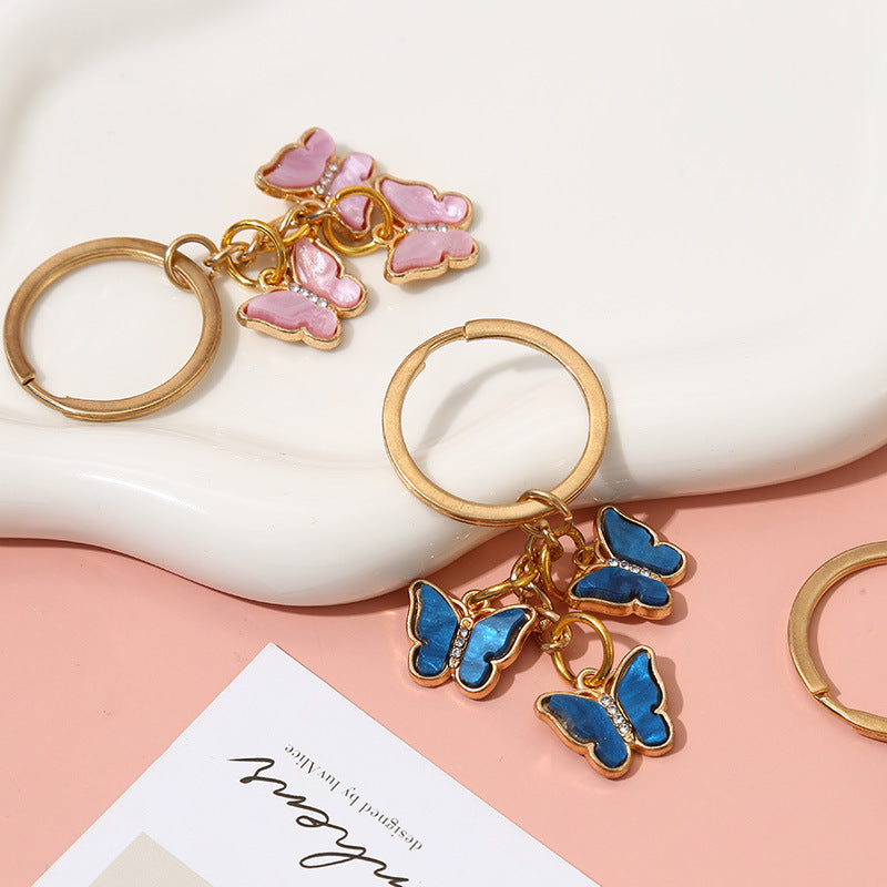 Wholesale Drip Oil Hot Selling Colored Diamond Acrylic Butterfly Keychain