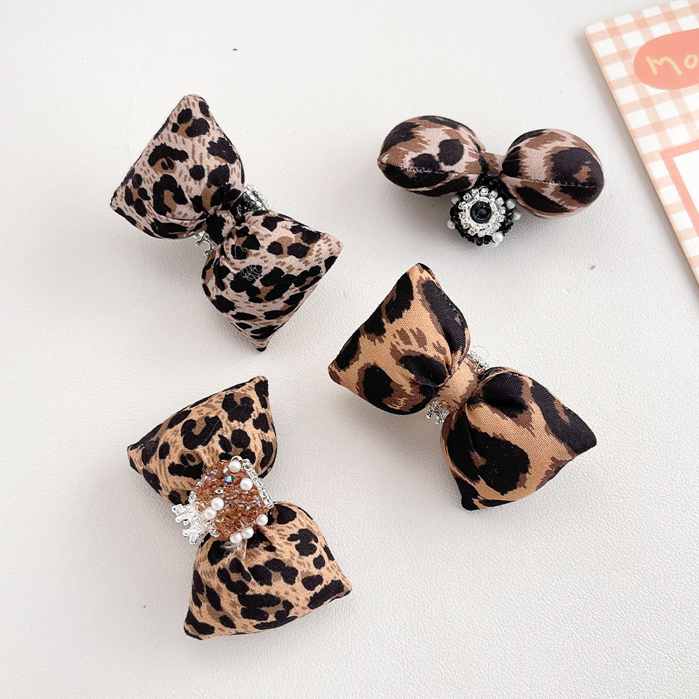 Wholesale  10pcs Leopard Print Bow Heavy-Duty Diamond Acrylic Beads