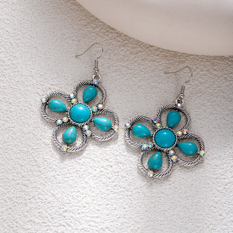Wholesale Bohemian style turquoise flower earrings
