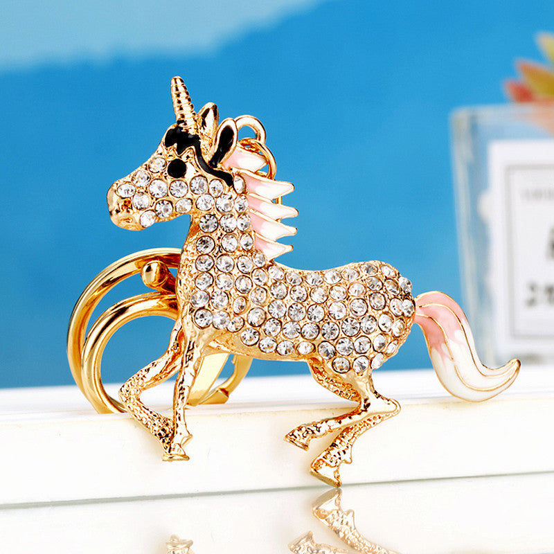 Wholesale Gold studded diamond unicorn metal keychain