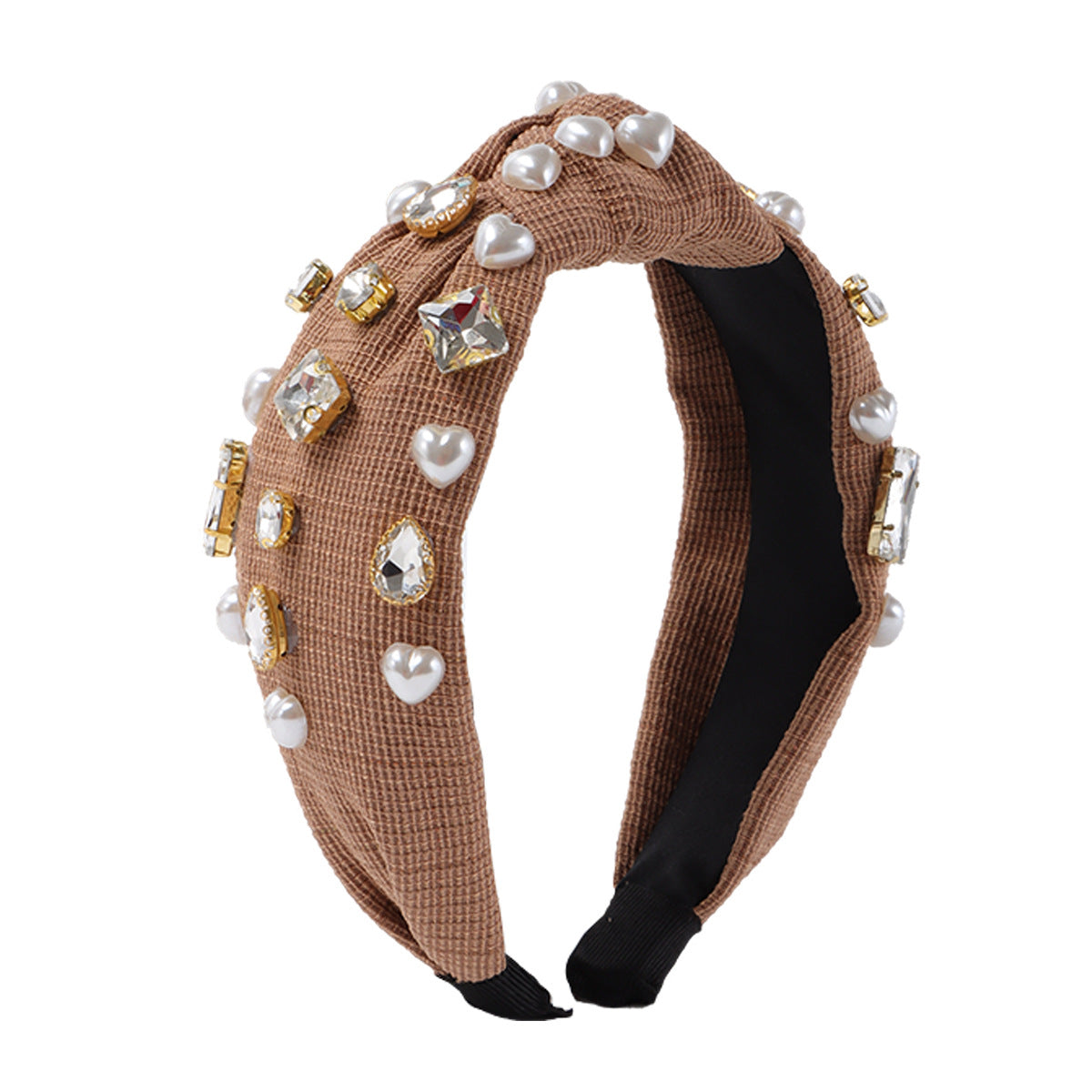 Wholesale Fabric Heart-shaped Imitation Pearl Knotted Hair Bands