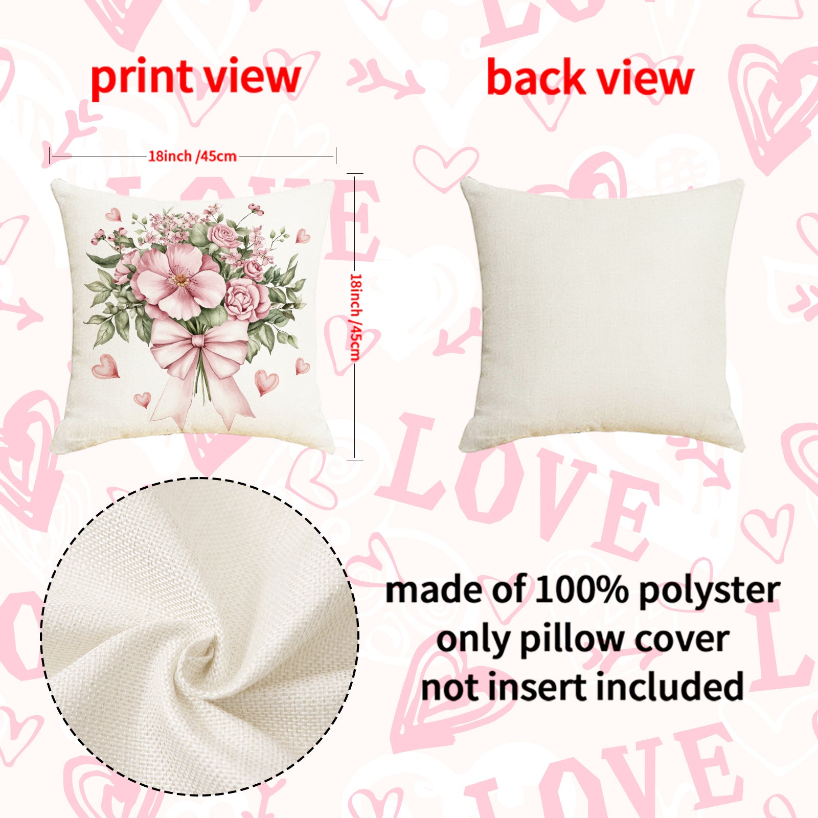 Wholesale Pink Valentine' s Day Pillow Cover Linen Love Letter Print