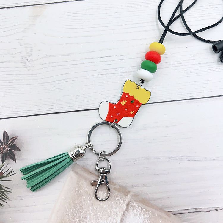 Wholesale Christmas Silicone Beaded Strap Keychain Split Strap Necklace
